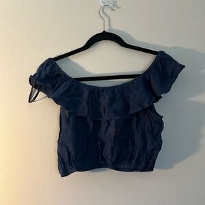 NWT BLUE FLOWY OFF SHOULDER RUFFLE CROP TOP SIZE M